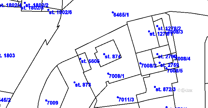 Parcela st. 874 v KÚ Uherský Brod, Katastrální mapa