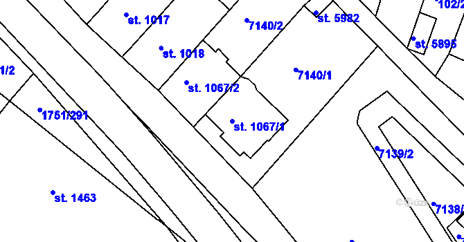 Parcela st. 1067/1 v KÚ Uherský Brod, Katastrální mapa