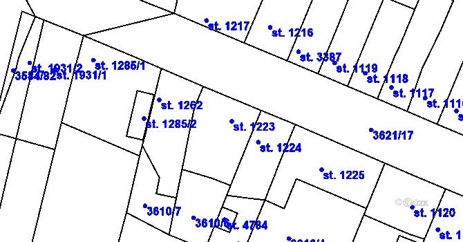 Parcela st. 1223 v KÚ Uherský Brod, Katastrální mapa