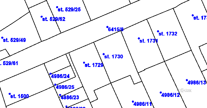 Parcela st. 1730 v KÚ Uherský Brod, Katastrální mapa