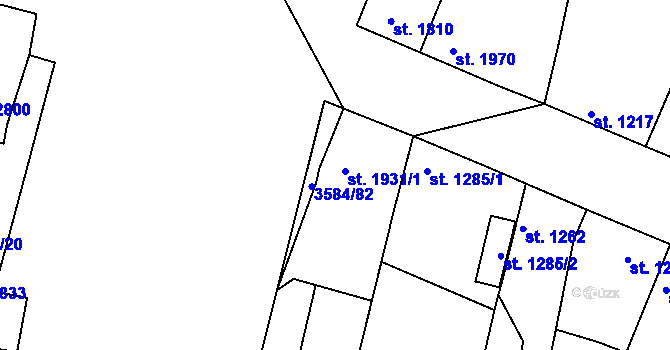 Parcela st. 1931/2 v KÚ Uherský Brod, Katastrální mapa