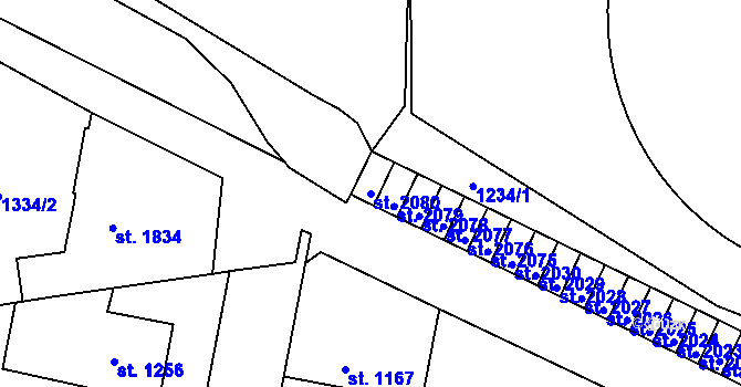 Parcela st. 2080 v KÚ Uherský Brod, Katastrální mapa