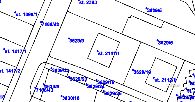 Parcela st. 2111/1 v KÚ Uherský Brod, Katastrální mapa