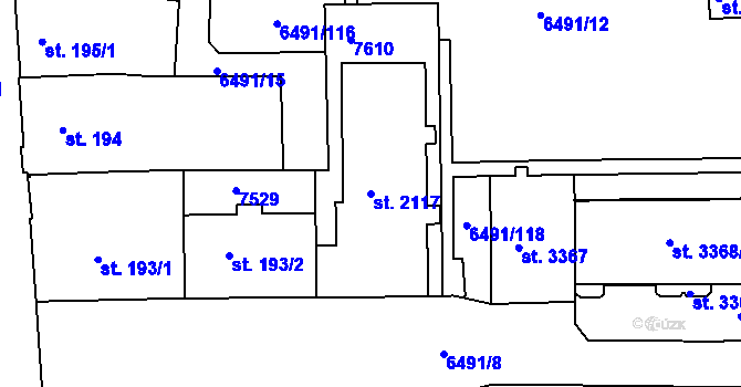 Parcela st. 2117 v KÚ Uherský Brod, Katastrální mapa