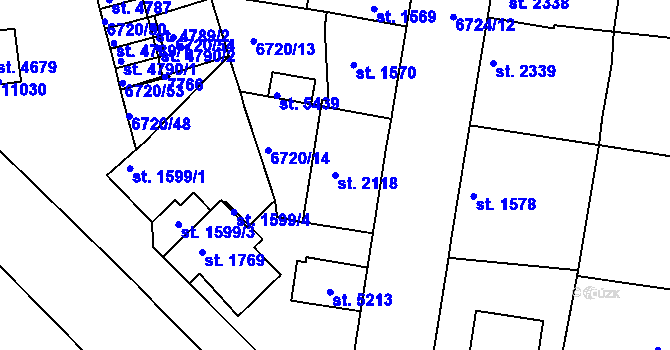 Parcela st. 2118 v KÚ Uherský Brod, Katastrální mapa