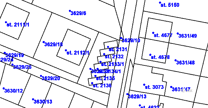 Parcela st. 2132 v KÚ Uherský Brod, Katastrální mapa
