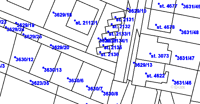 Parcela st. 2136 v KÚ Uherský Brod, Katastrální mapa