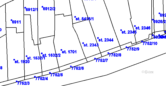 Parcela st. 2343 v KÚ Uherský Brod, Katastrální mapa