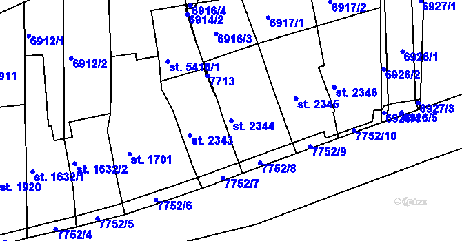 Parcela st. 2344 v KÚ Uherský Brod, Katastrální mapa