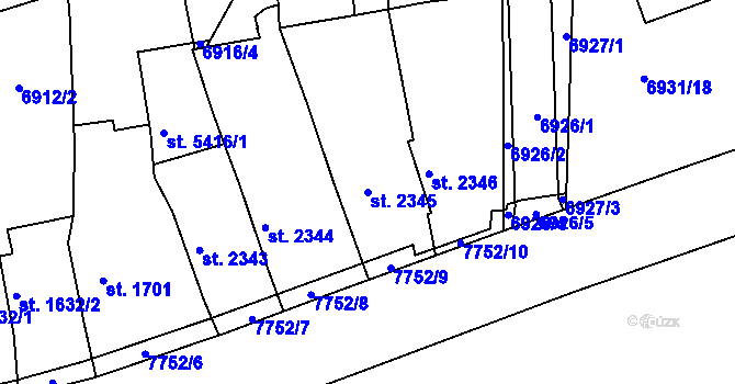 Parcela st. 2345 v KÚ Uherský Brod, Katastrální mapa