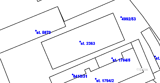 Parcela st. 2363 v KÚ Uherský Brod, Katastrální mapa
