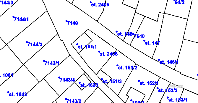 Parcela st. 2406 v KÚ Uherský Brod, Katastrální mapa