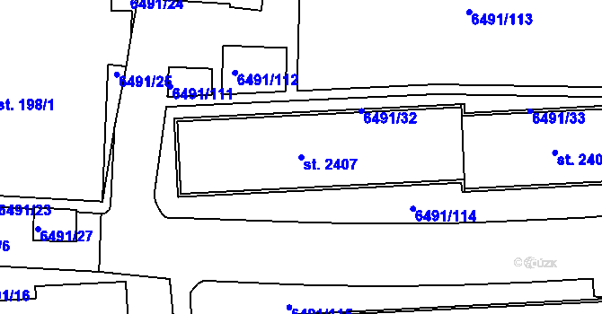 Parcela st. 2407 v KÚ Uherský Brod, Katastrální mapa
