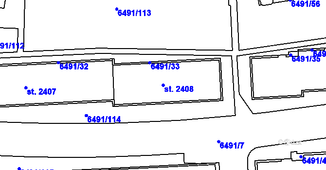 Parcela st. 2408 v KÚ Uherský Brod, Katastrální mapa