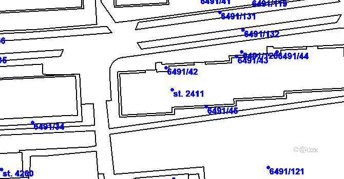 Parcela st. 2411 v KÚ Uherský Brod, Katastrální mapa