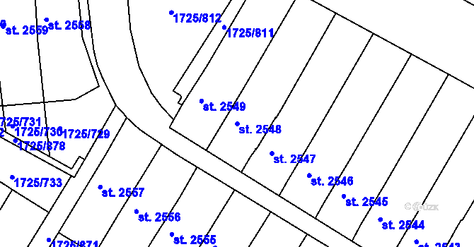 Parcela st. 2548 v KÚ Uherský Brod, Katastrální mapa