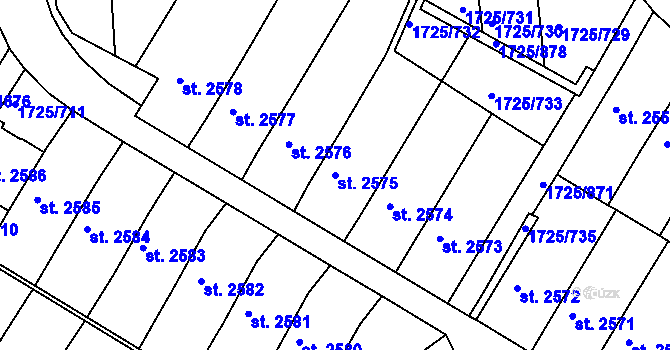 Parcela st. 2575 v KÚ Uherský Brod, Katastrální mapa