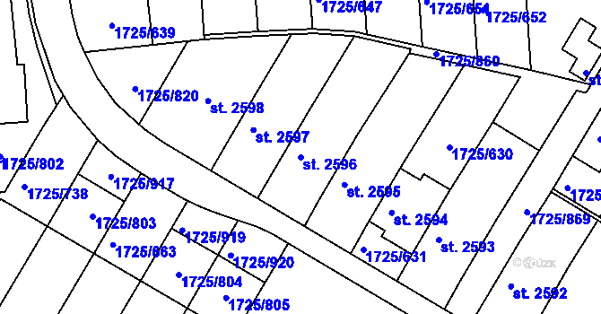 Parcela st. 2596 v KÚ Uherský Brod, Katastrální mapa