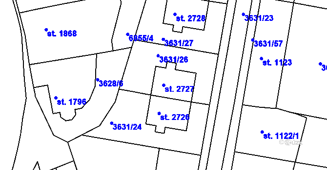 Parcela st. 2727 v KÚ Uherský Brod, Katastrální mapa