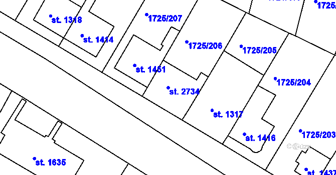 Parcela st. 2734 v KÚ Uherský Brod, Katastrální mapa