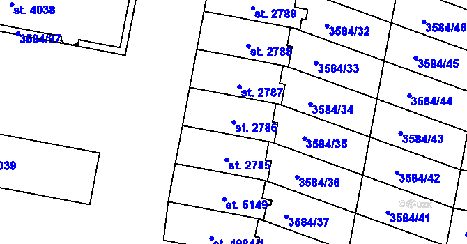 Parcela st. 2786 v KÚ Uherský Brod, Katastrální mapa