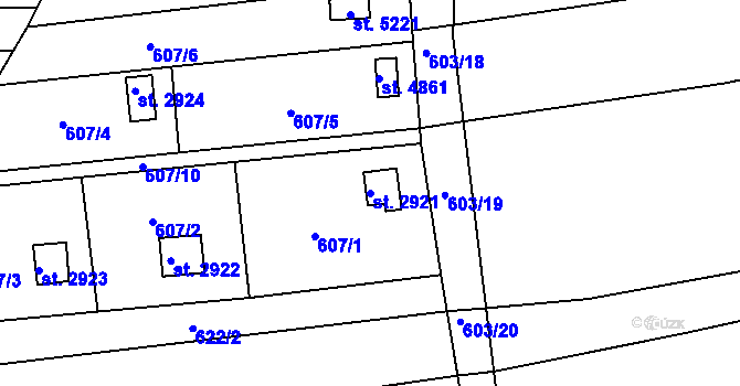 Parcela st. 2921 v KÚ Uherský Brod, Katastrální mapa
