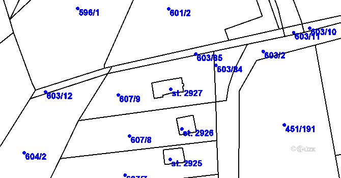 Parcela st. 2927 v KÚ Uherský Brod, Katastrální mapa