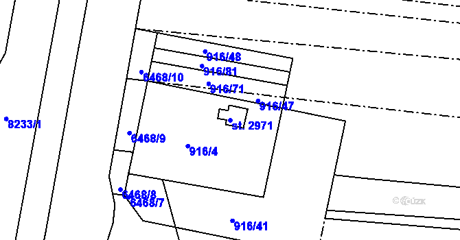 Parcela st. 2971 v KÚ Uherský Brod, Katastrální mapa