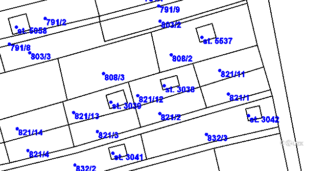 Parcela st. 3038 v KÚ Uherský Brod, Katastrální mapa