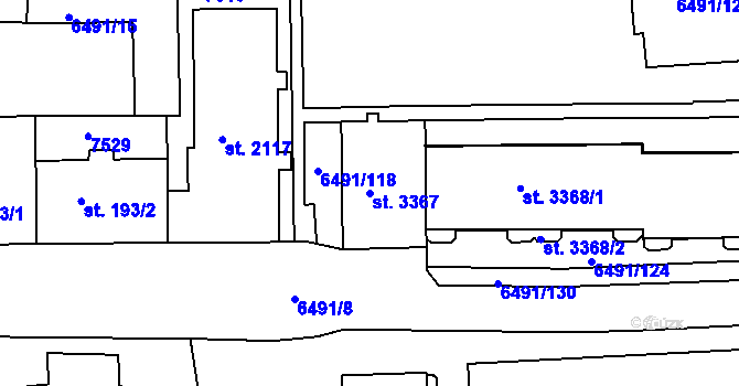 Parcela st. 3367 v KÚ Uherský Brod, Katastrální mapa