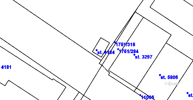 Parcela st. 4184 v KÚ Uherský Brod, Katastrální mapa