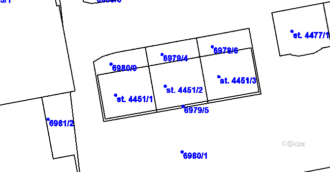 Parcela st. 4451/2 v KÚ Uherský Brod, Katastrální mapa