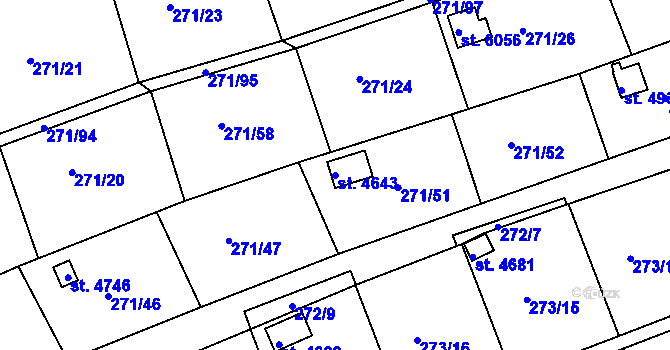 Parcela st. 4643 v KÚ Uherský Brod, Katastrální mapa