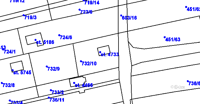 Parcela st. 4733 v KÚ Uherský Brod, Katastrální mapa