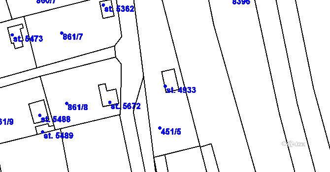 Parcela st. 4933 v KÚ Uherský Brod, Katastrální mapa