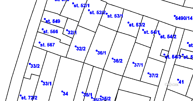 Parcela st. 36/1 v KÚ Uherský Brod, Katastrální mapa