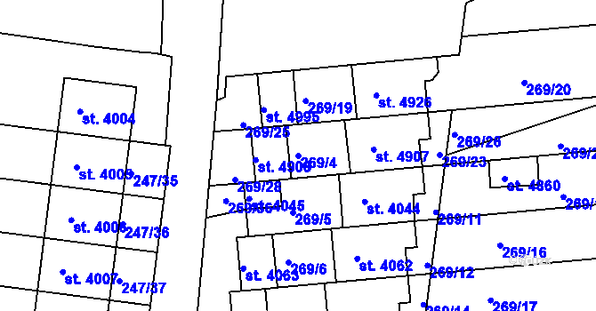 Parcela st. 269/4 v KÚ Uherský Brod, Katastrální mapa
