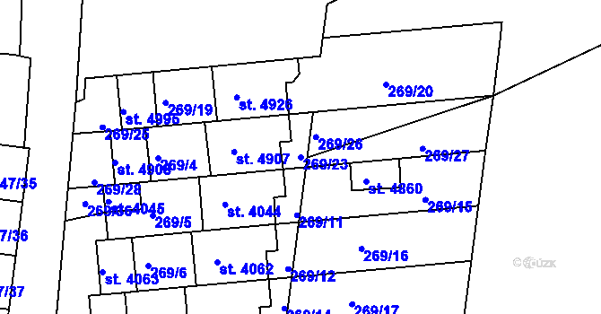 Parcela st. 269/23 v KÚ Uherský Brod, Katastrální mapa