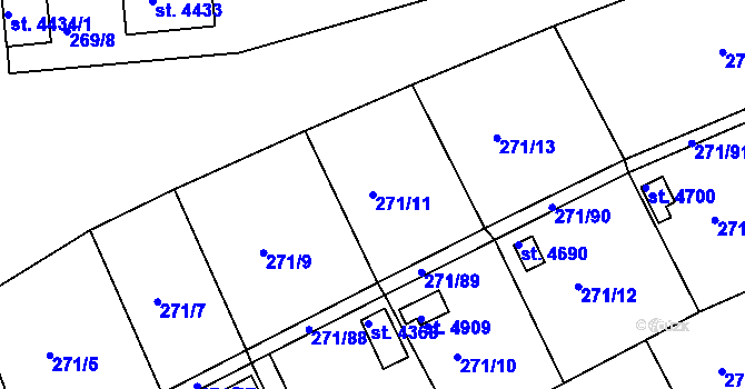 Parcela st. 271/11 v KÚ Uherský Brod, Katastrální mapa