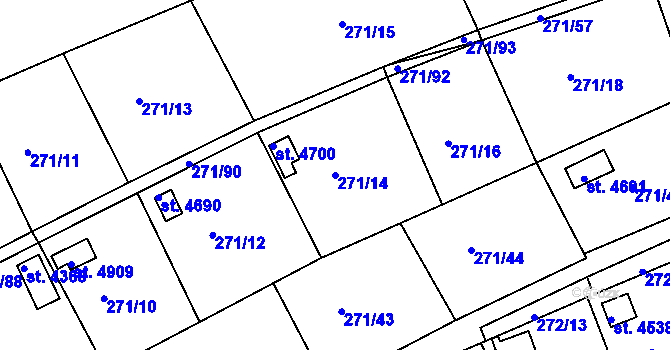 Parcela st. 271/14 v KÚ Uherský Brod, Katastrální mapa