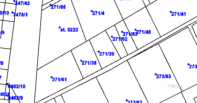Parcela st. 271/39 v KÚ Uherský Brod, Katastrální mapa