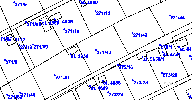 Parcela st. 271/42 v KÚ Uherský Brod, Katastrální mapa