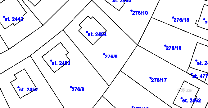 Parcela st. 276/9 v KÚ Uherský Brod, Katastrální mapa