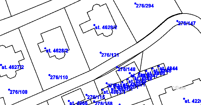 Parcela st. 276/121 v KÚ Uherský Brod, Katastrální mapa