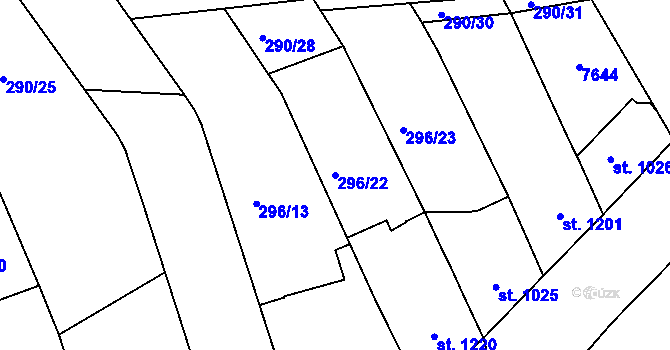 Parcela st. 296/22 v KÚ Uherský Brod, Katastrální mapa