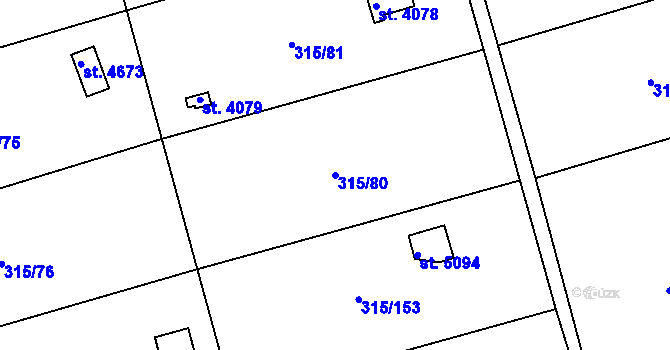 Parcela st. 315/80 v KÚ Uherský Brod, Katastrální mapa