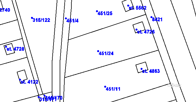Parcela st. 451/24 v KÚ Uherský Brod, Katastrální mapa