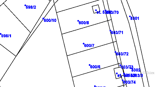 Parcela st. 600/7 v KÚ Uherský Brod, Katastrální mapa