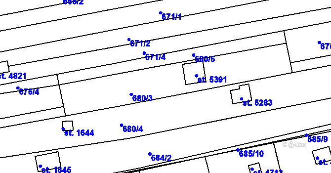 Parcela st. 680/3 v KÚ Uherský Brod, Katastrální mapa