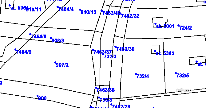 Parcela st. 732/3 v KÚ Uherský Brod, Katastrální mapa